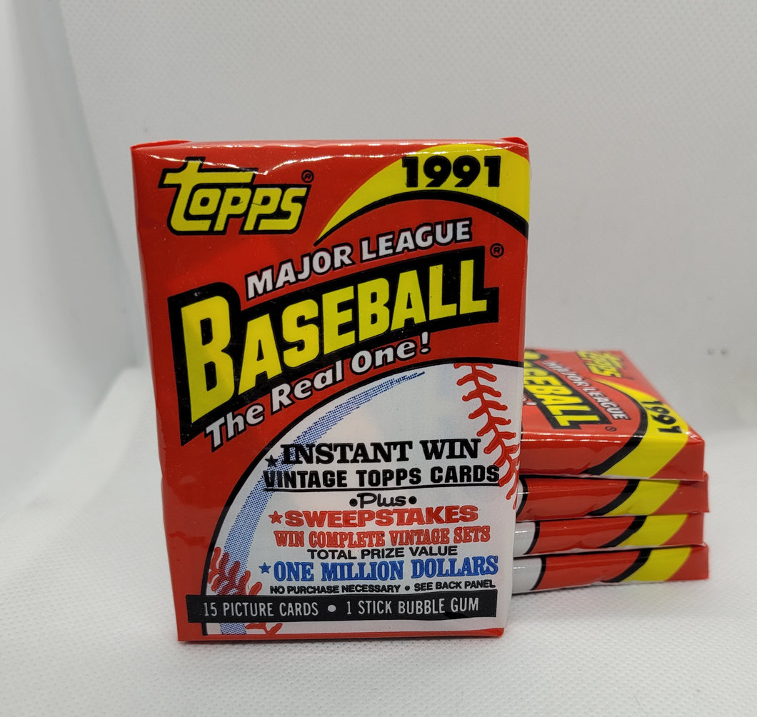 5 Unopened Packs of 1991 Topps Baseball Cards