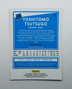 Back of the 2020 Donruss Optic Rated Rookie Yoshitomo Tsutsugo #61 Rookie Baseball Card