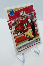 Load image into Gallery viewer, Side view of the 2020 Donruss Rated Rookie Brandon Aiyuk Rookie Football Card
