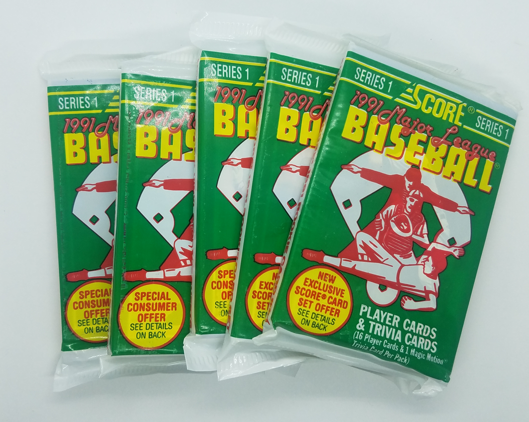 5 Unopened Packs of 1991 Score Baseball Series 1 Cards