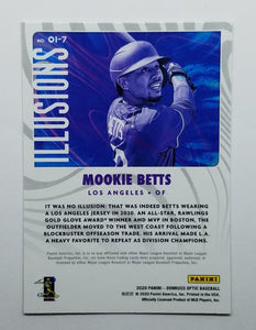 Back of the 2020 Donruss Optic Illusions Mookie Betts Baseball Card