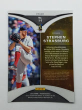 Load image into Gallery viewer, Back of the 2020 Panini Prizm Illumination Cosmic Haze Parallel Stephen Strasburg Baseball Card
