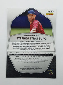Back of the 2020 Panini Prizm Stephen Strasburg Baseball Card
