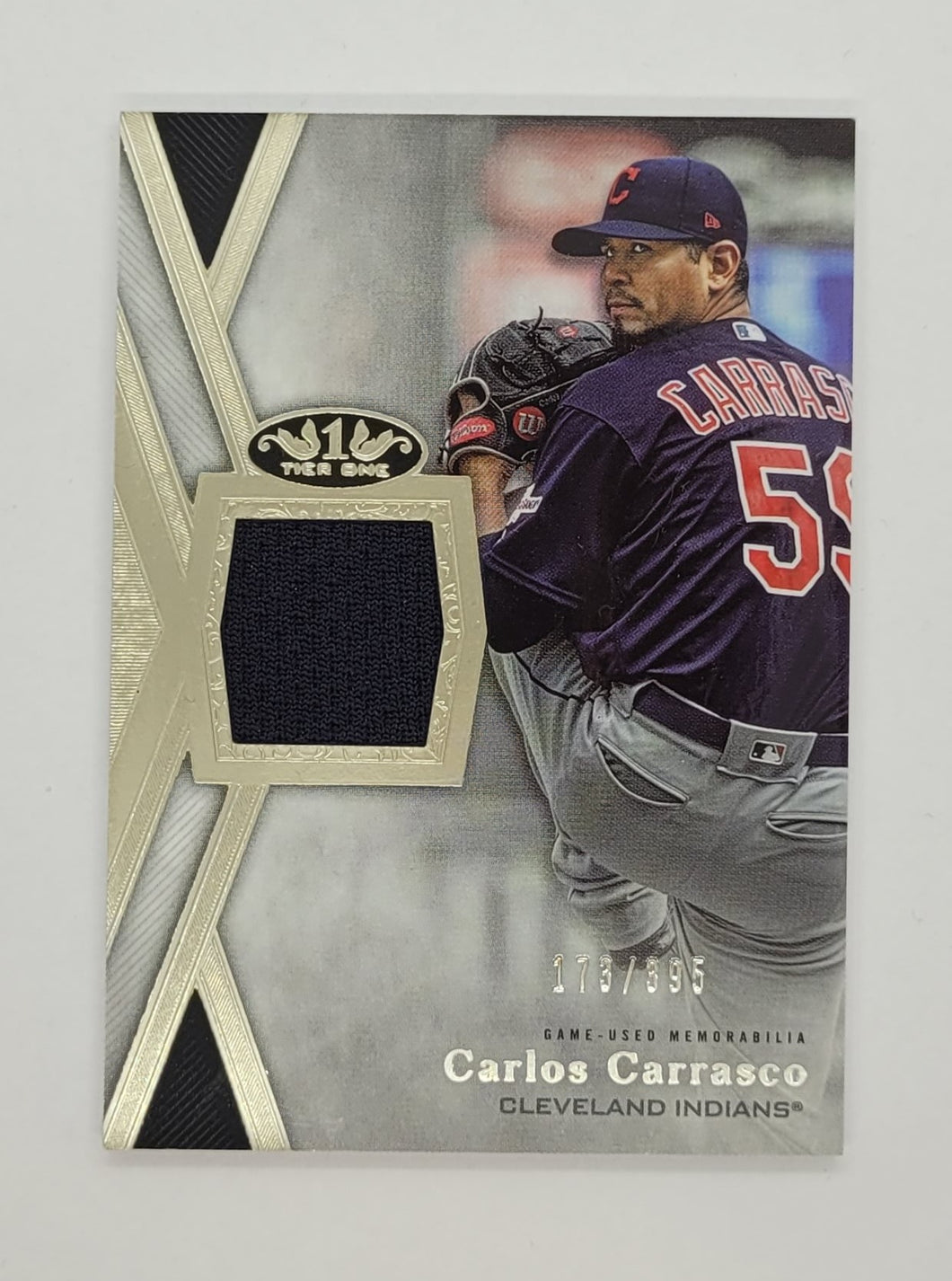 2020 Topps Tier One Carlos Carrasco Game Used Relic Baseball Card 173/395