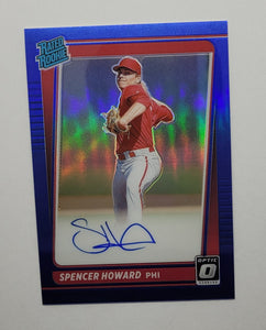 2021 Donruss Optic Rated Rookie Spencer Howard Auto Blue Prizm Rookie Baseball Card 38/99