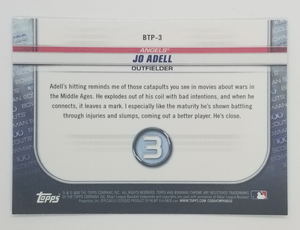 Back of 2020 Bowman Chrome Bowman Scouts Top 100 Jo Adell from the Los ANgeles Angels. From elevatesportscards.com