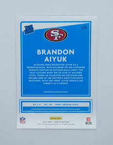 Back of the 2020 Donruss Rated Rookie Brandon Aiyuk Rookie Football Card