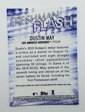 Load image into Gallery viewer, Back of the 2020 Topps Chrome Freshman Flash Dustin May Rookie Baseball Card
