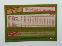 Load image into Gallery viewer, Back of the 2020 Topps Chrome 35th Anniversary Refractor Gavin Lux Rookie Baseball Card
