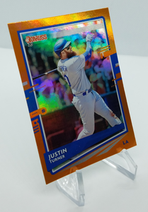 Side view of the 2020 Donruss Orange Parallel Justin Turner Baseball Card