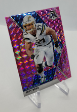 Load image into Gallery viewer, Side view of the 2020 Panini Mosaic Pink Camo Prizm Refractor Joey Bosa Football Card
