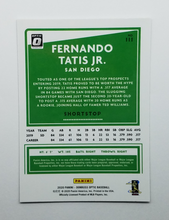 Load image into Gallery viewer, Back of the 2020 Donruss Optic Fernando Tatis Jr Baseball Card
