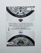 Load image into Gallery viewer, Back of the 2020 Panini Illusions Rookie Reflections Zion Williamson &amp; Charles Barkley Rookie Basketball Card
