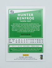 Load image into Gallery viewer, Back of the 2020 Donruss Hunter Renfroe Red Parallel Refractor Baseball Card
